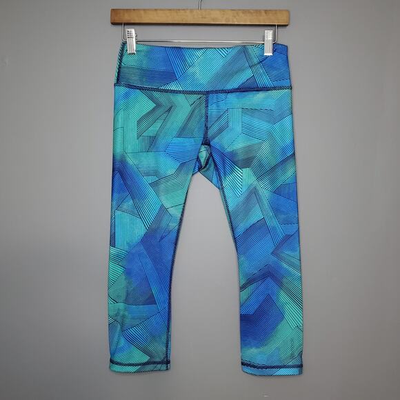 Reebok Athletic Cropped Leggings Size Small Blue Green - Picture 1 of 5